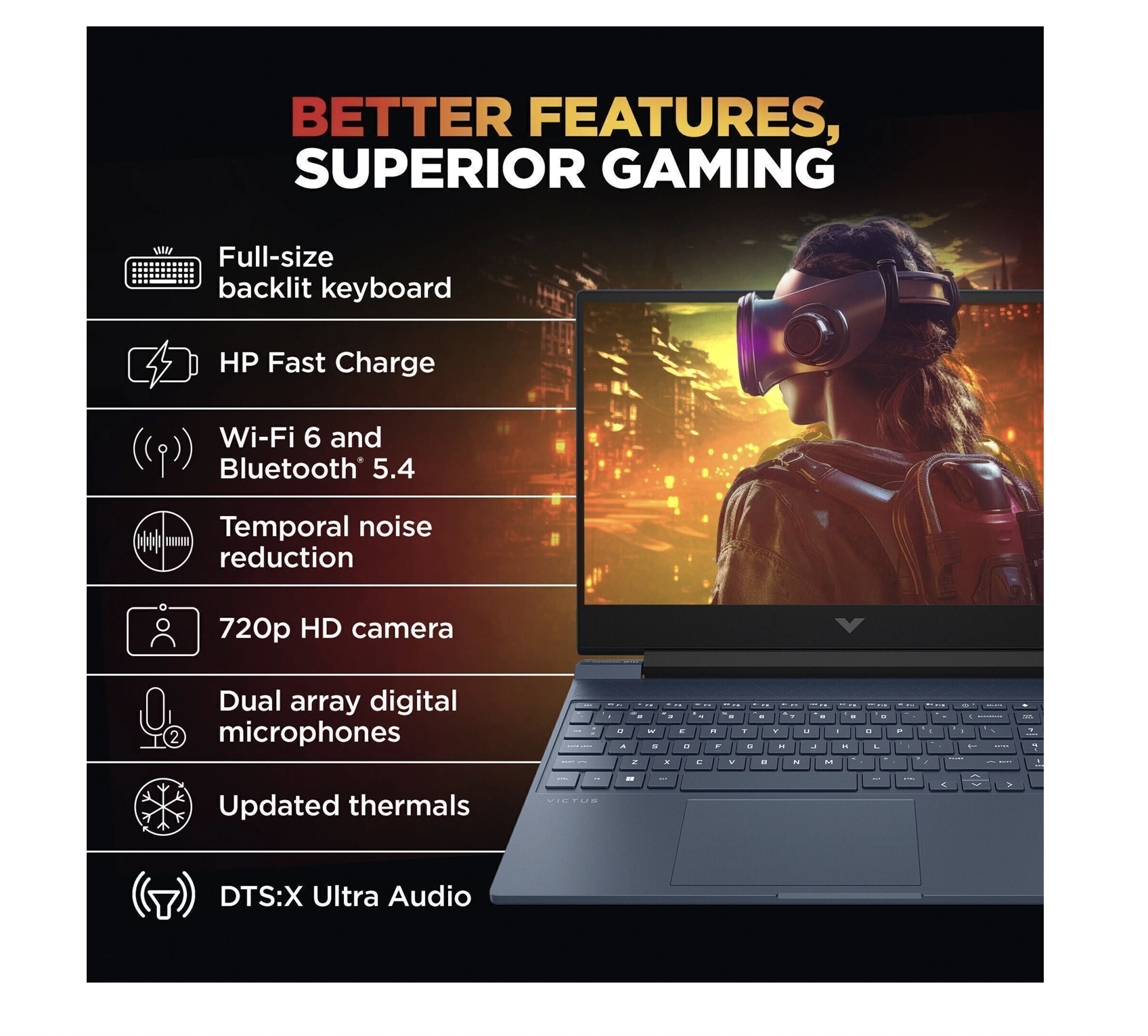 HP Victus, AMD Ryzen 9-8945HS, 8GB RTX 4060, 16GB RAM (Upgradeable) 1TB SSD, 144Hz, 300nits, IPS, FH