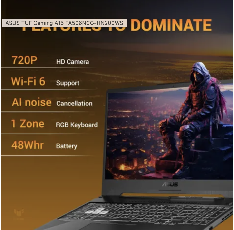 ASUS TUF A15 (2025), AMD Ryzen 7 7445HS, Gaming Laptop(RTX 3050,75W TGP,16GB DDR5(Upgradeable Upto 6