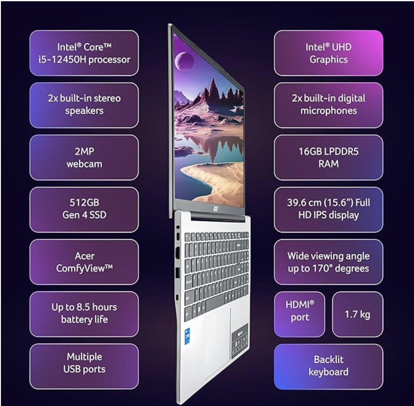 Acer Aspire Lite 12th Gen Intel Core i5 12450H 16GB RAM 512GB SSD 15.6 Windows 11