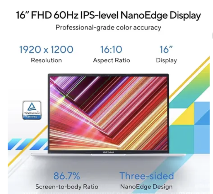 ASUS Vivobook 16, FHD (1920 x 1200) OLED,Intel Core i5-13420H Processor